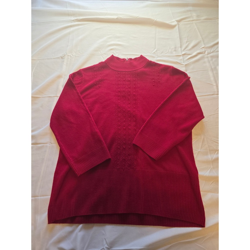 Koret Womens Red 3/4 Sleeve‎ Mock Neck Knit Sweater Acrylic Pullover Size Med